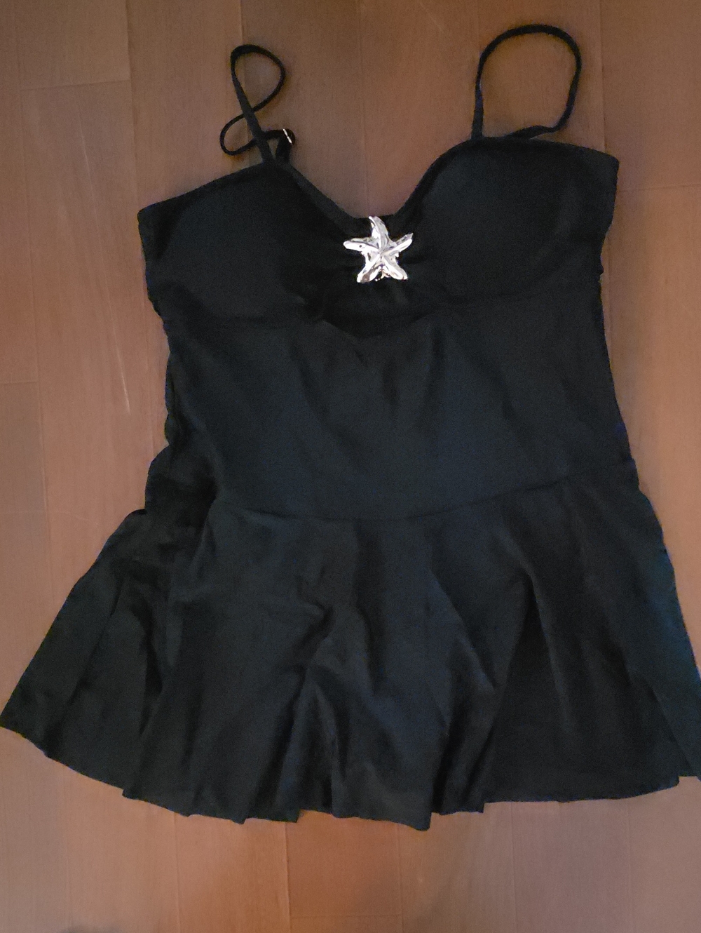 Girls Black One-Piece Swimdress with Star Accent